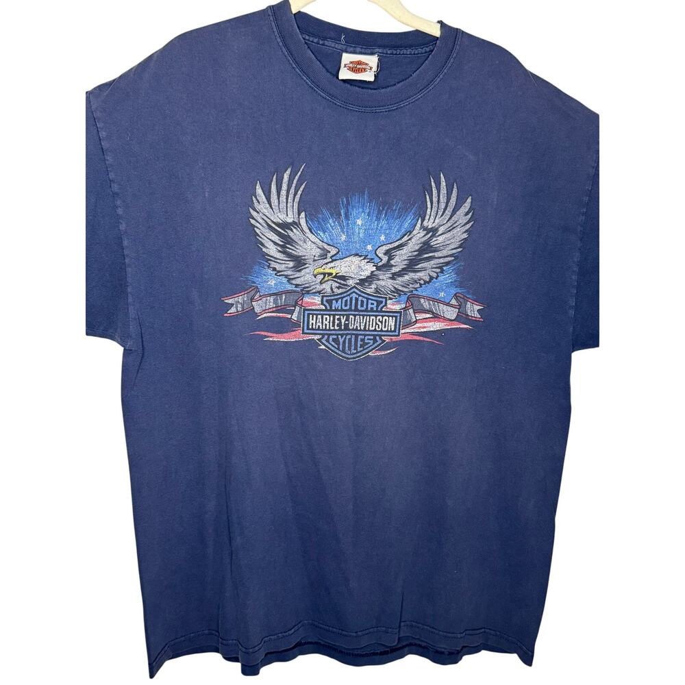 Harley Davidson Eagle and Desert Biker Graphic T-Shirt Navy Blue - Pre-owned